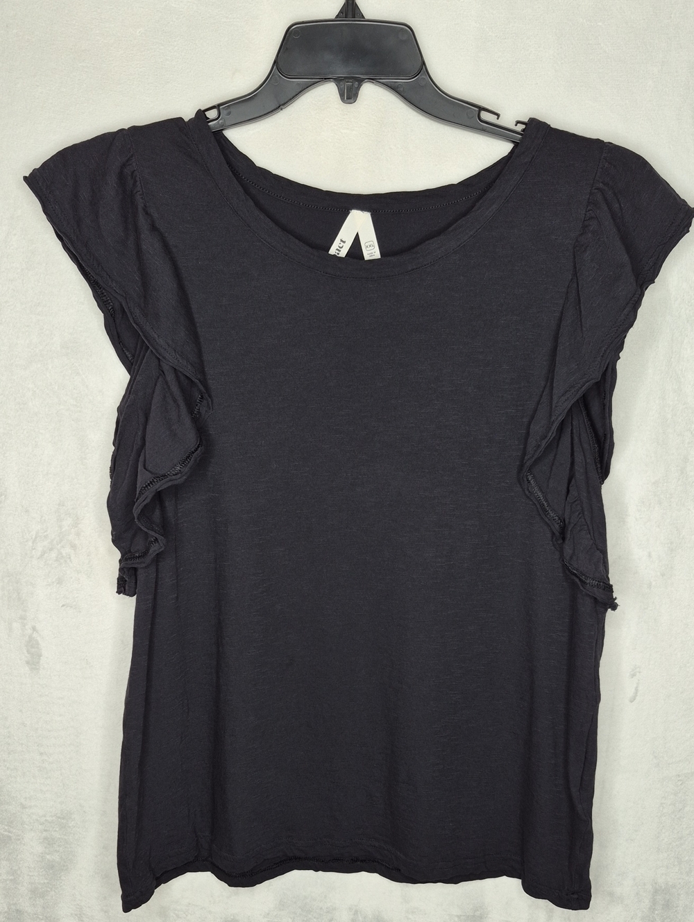 Pact‎ Black Organic Cotton Ruffle Short Sleeve Top XXL